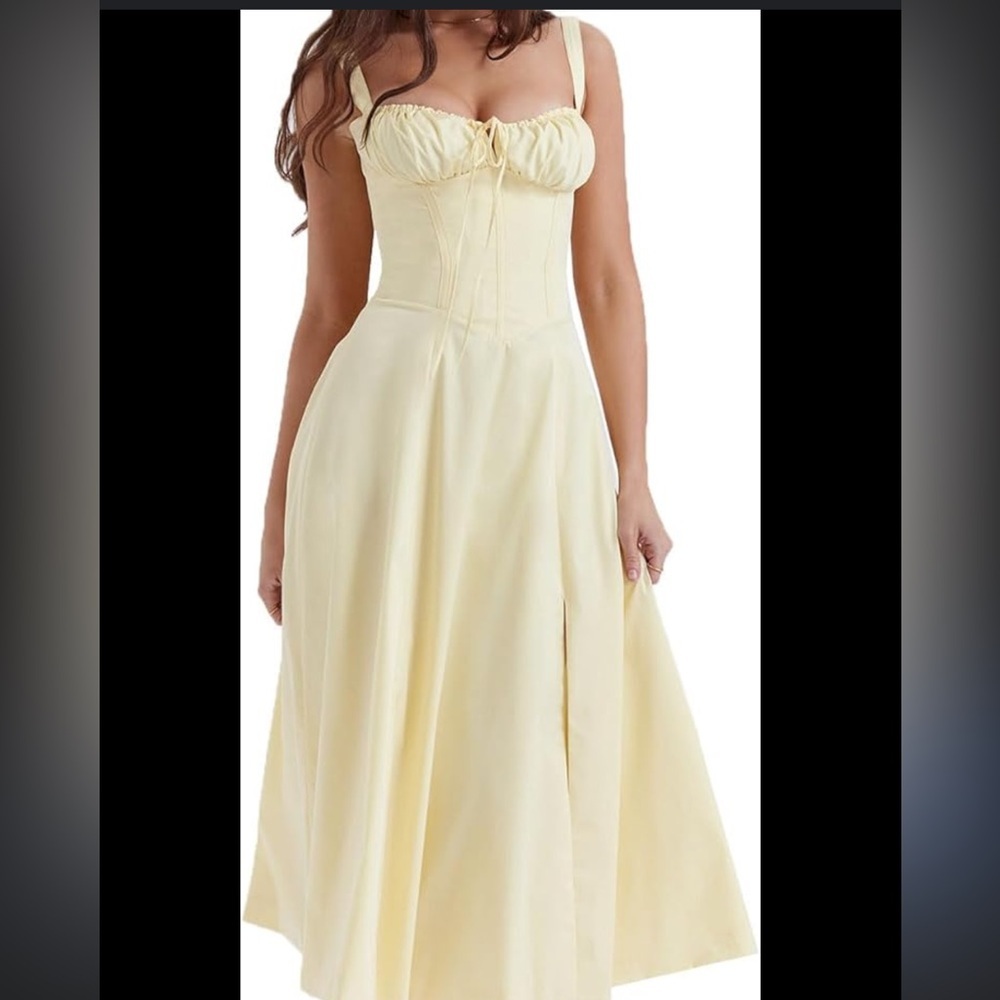 Marthea Yellow Corset Midi Dress Bustier Sundress Cottagecore XS NWT